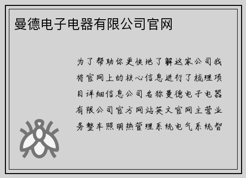 曼德电子电器有限公司官网